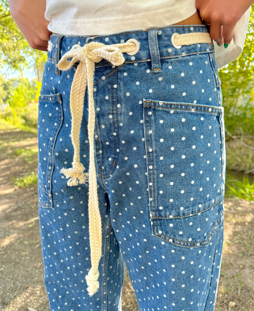Nori Polka Dot Barrel Jeans