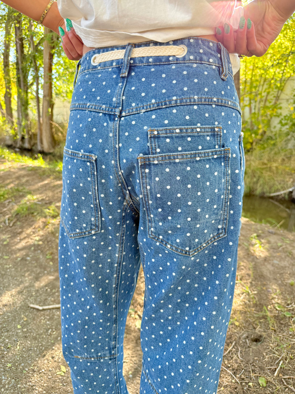 Nori Polka Dot Barrel Jeans