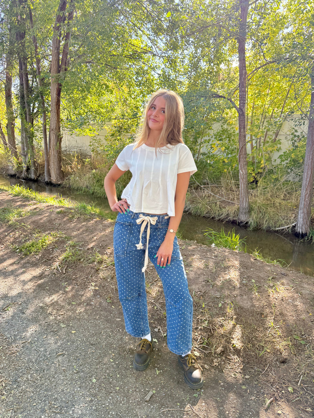 Nori Polka Dot Barrel Jeans