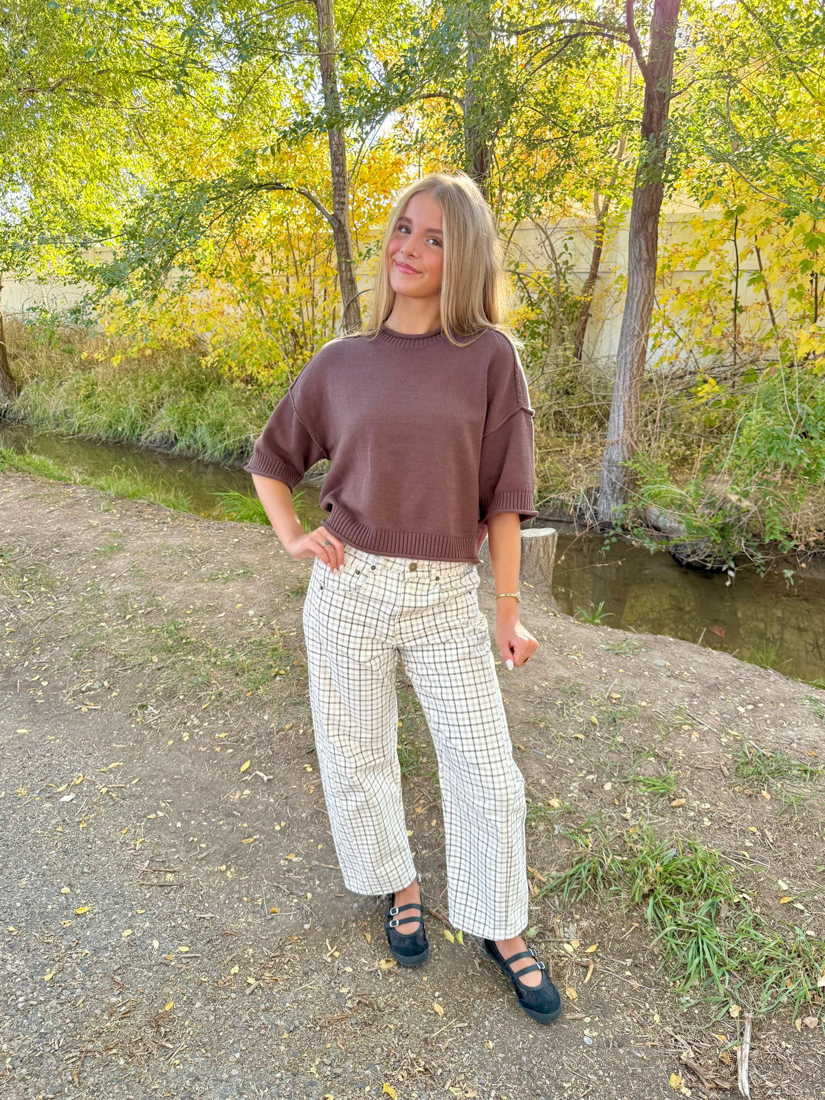 Della Plaid Barrel Pants