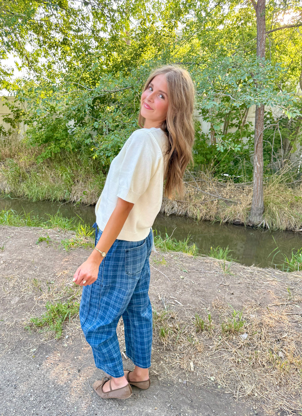 Dakota Plaid Barrel Denim