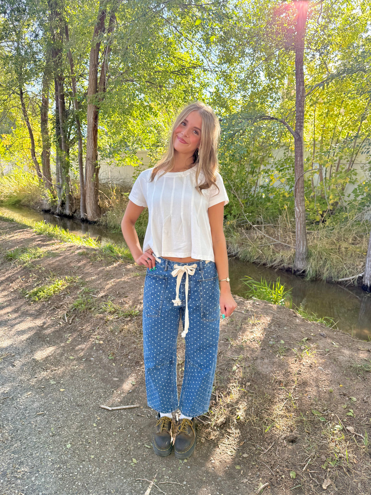 Nori Polka Dot Barrel Jeans