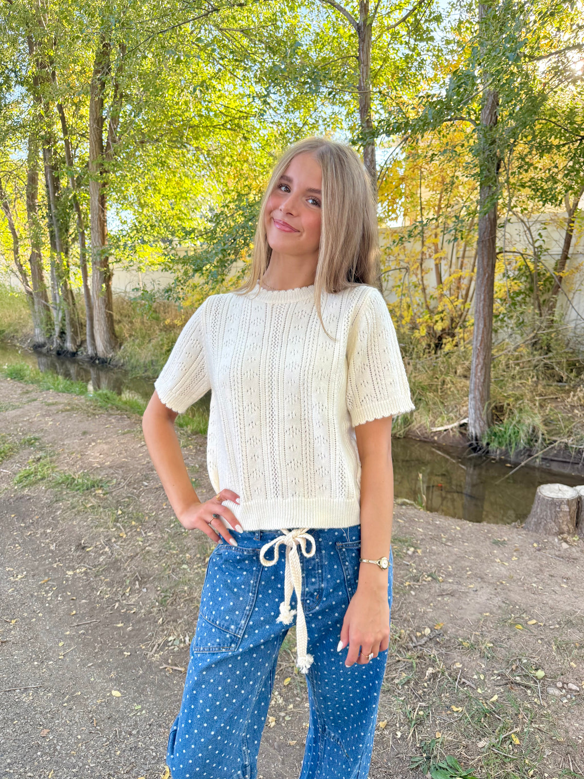 Josie Pointelle Knit Sweater Top
