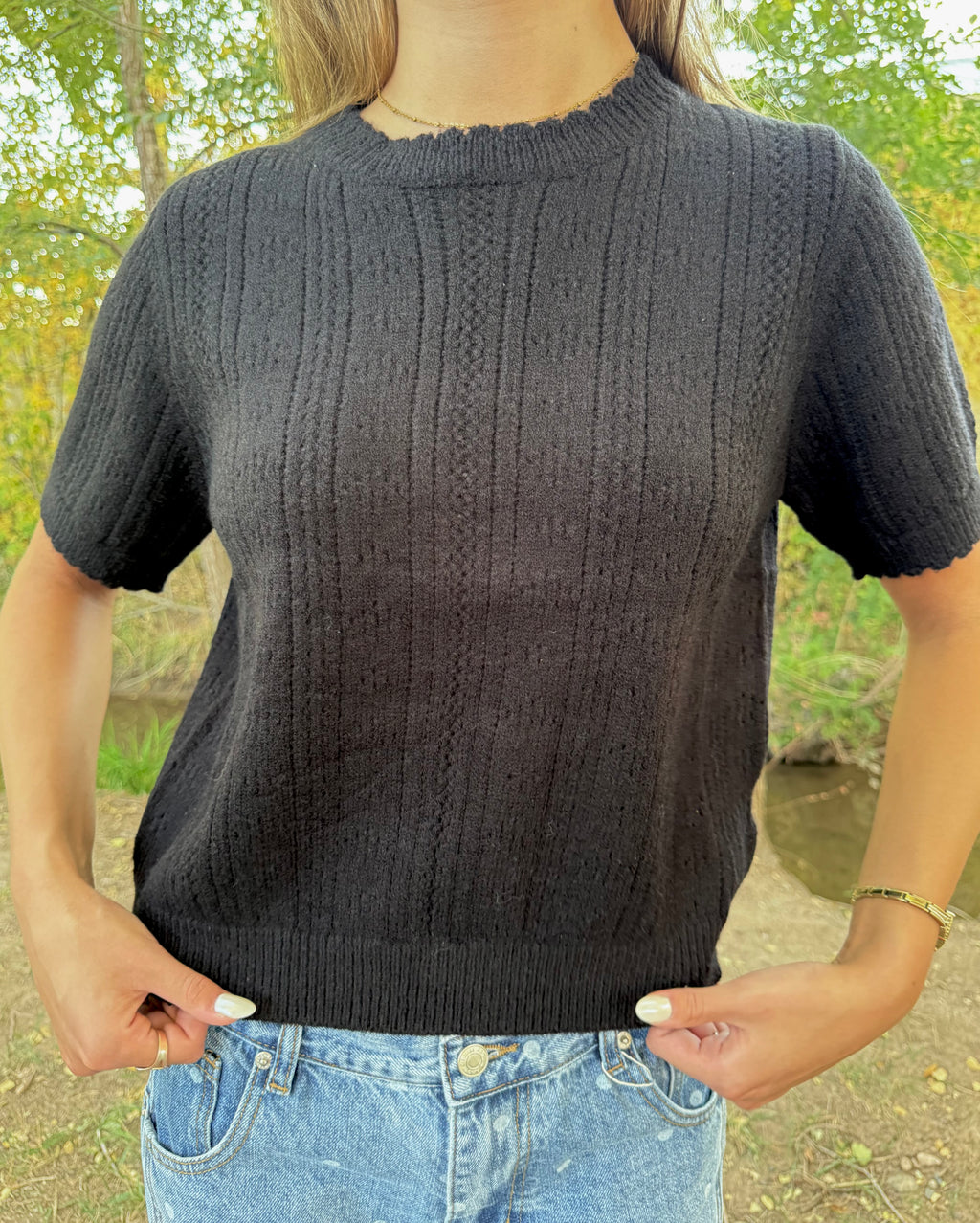 Josie Pointelle Knit Sweater Top