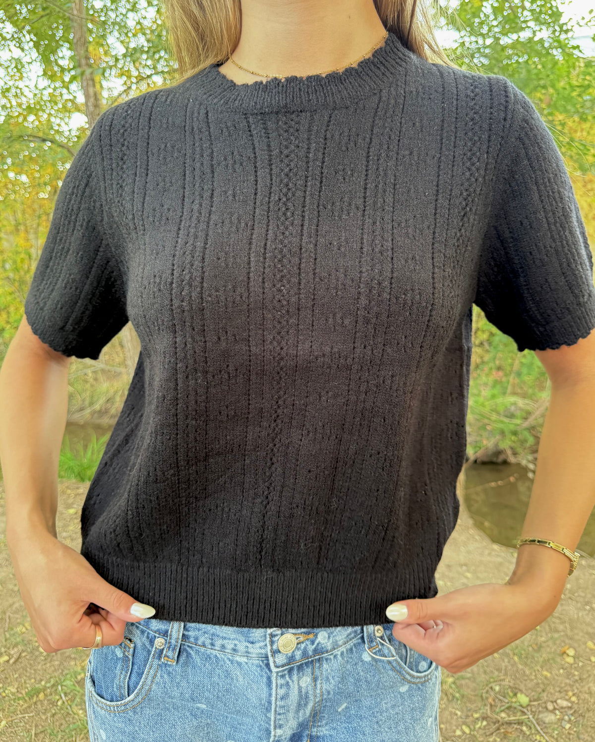 Josie Pointelle Knit Sweater Top