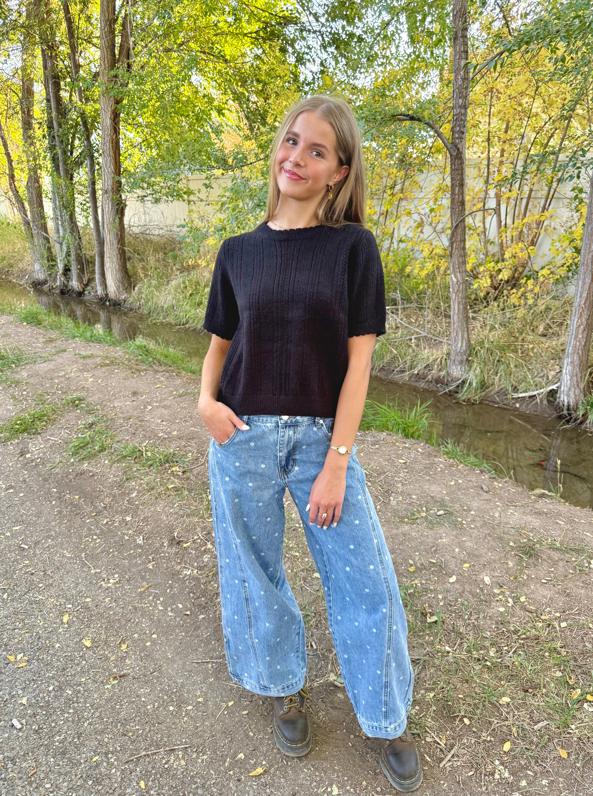 Josie Pointelle Knit Sweater Top