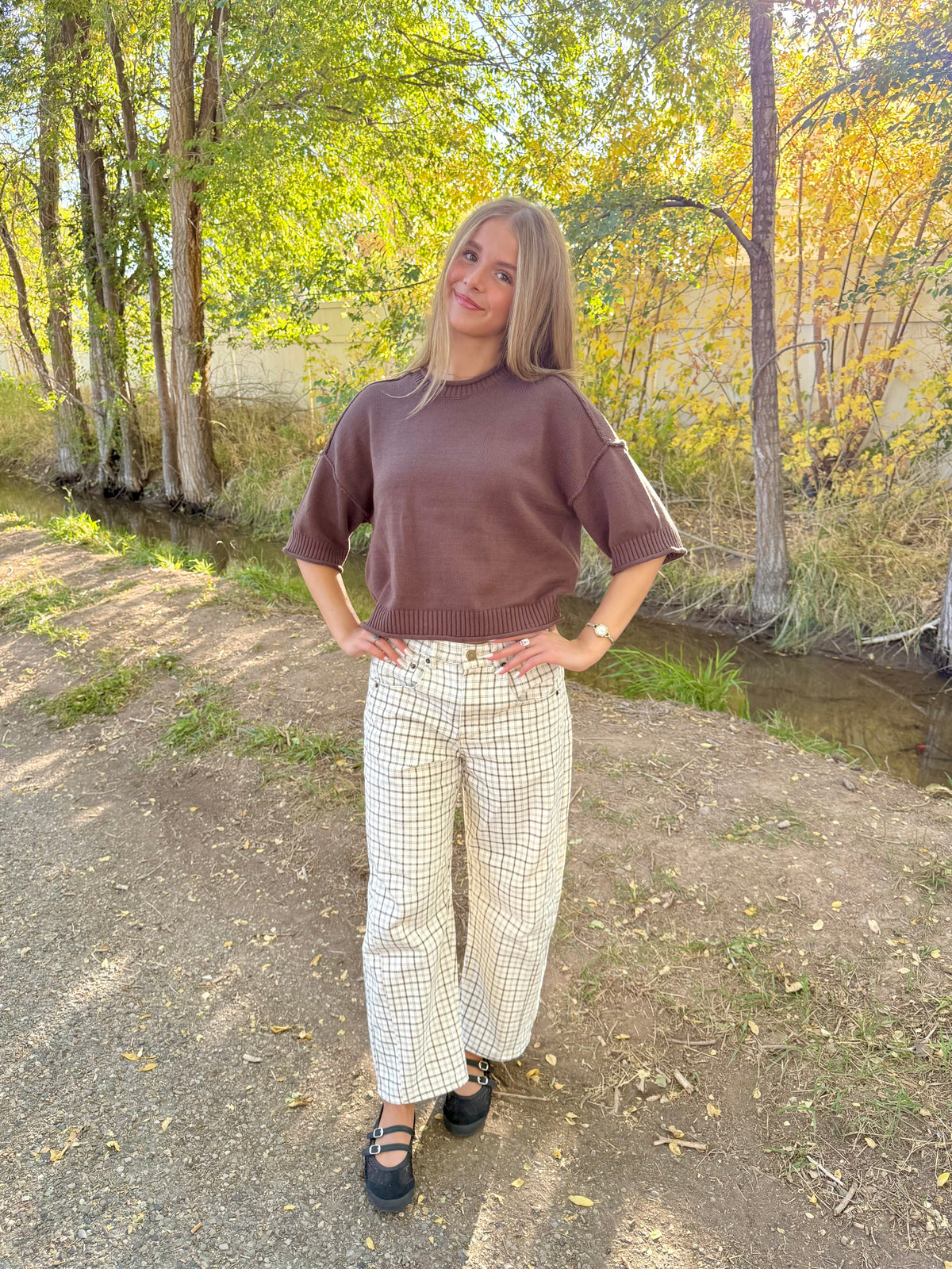 Della Plaid Barrel Pants
