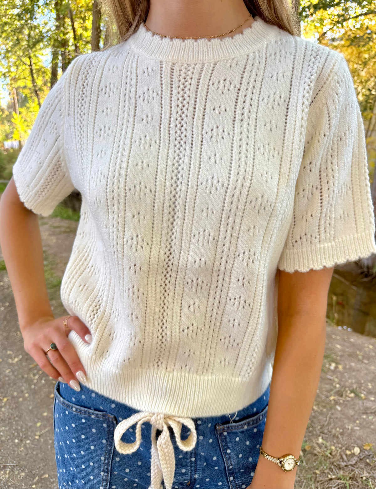Josie Pointelle Knit Sweater Top