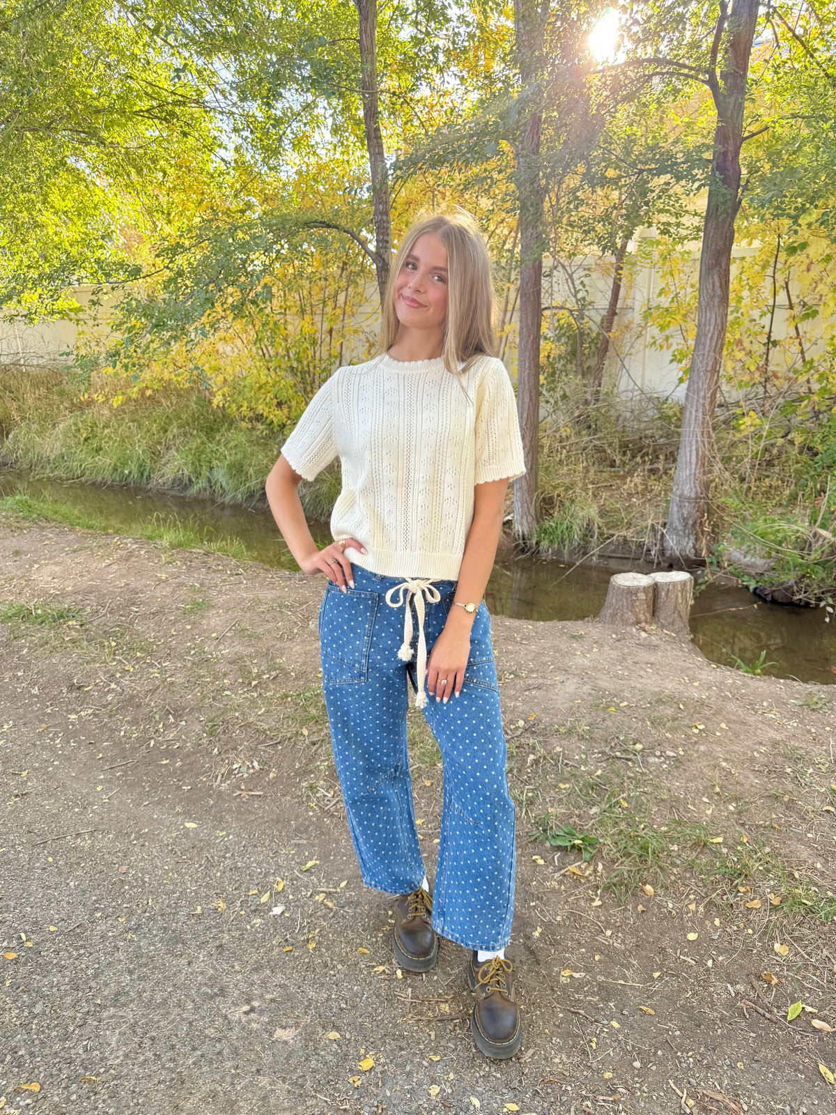 Josie Pointelle Knit Sweater Top