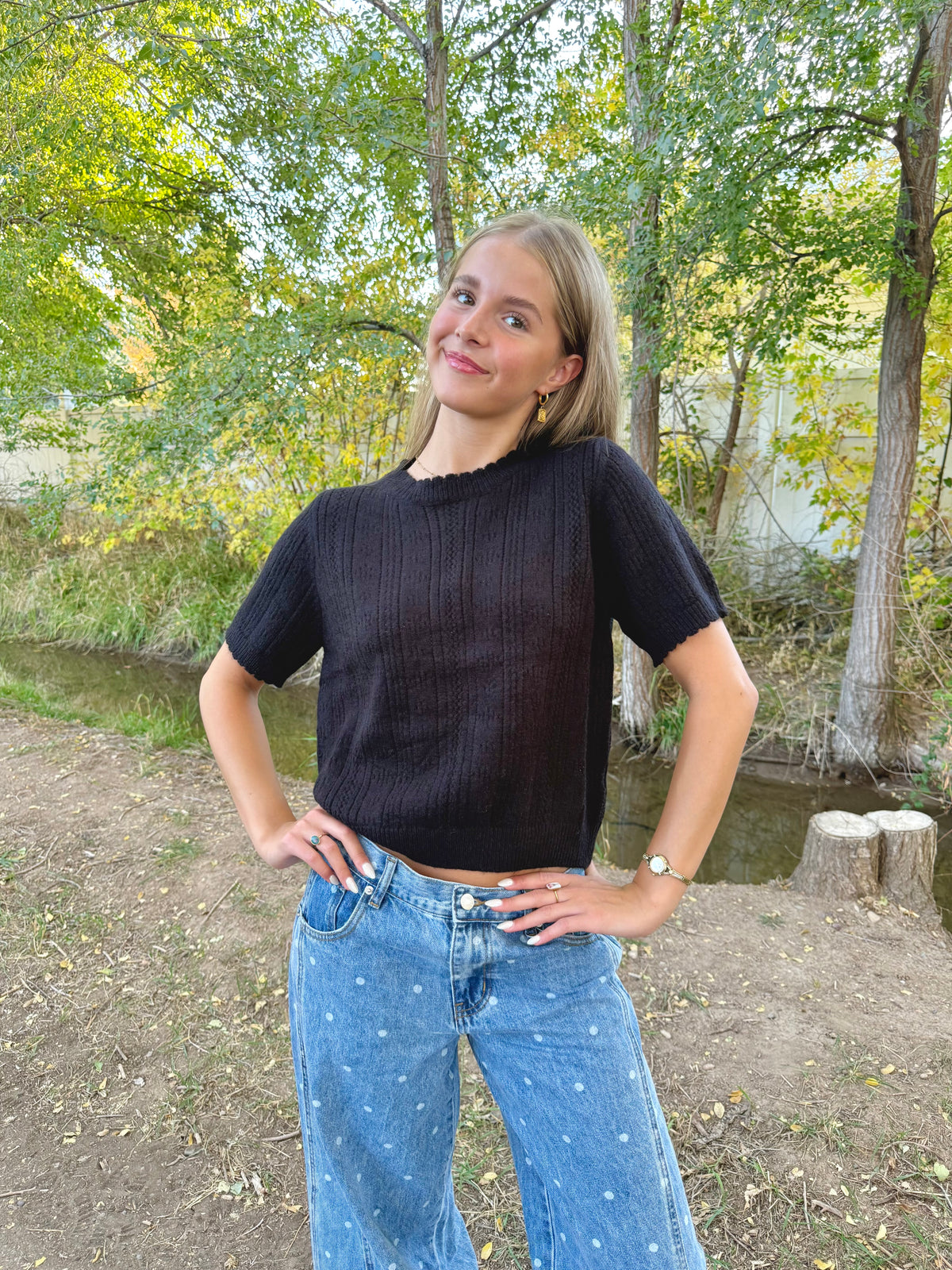Josie Pointelle Knit Sweater Top