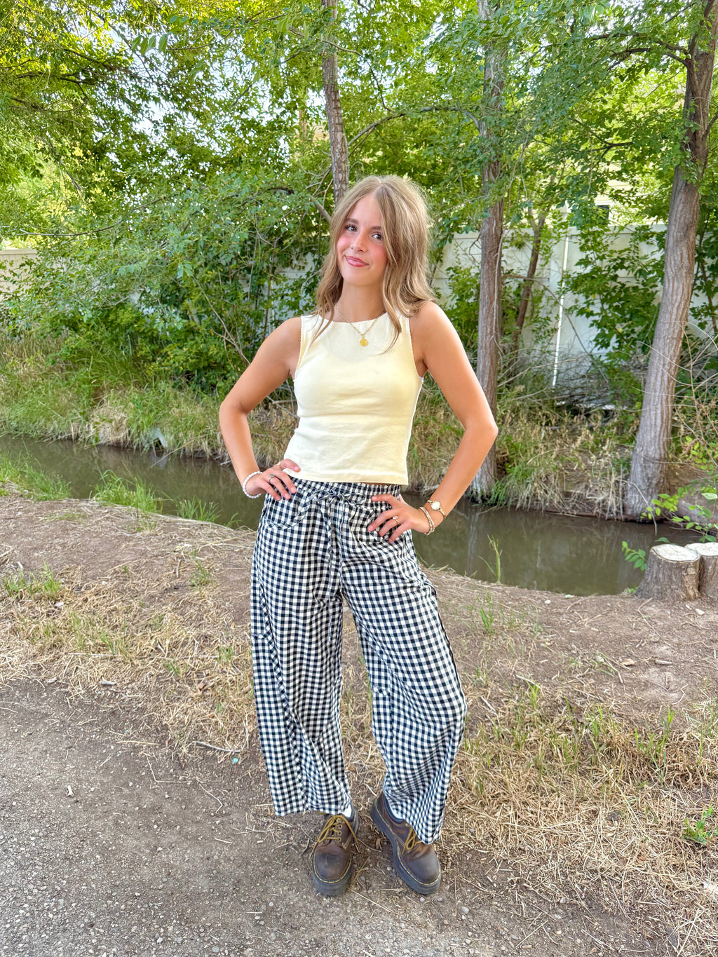 Janey Gingham Barrel Pants