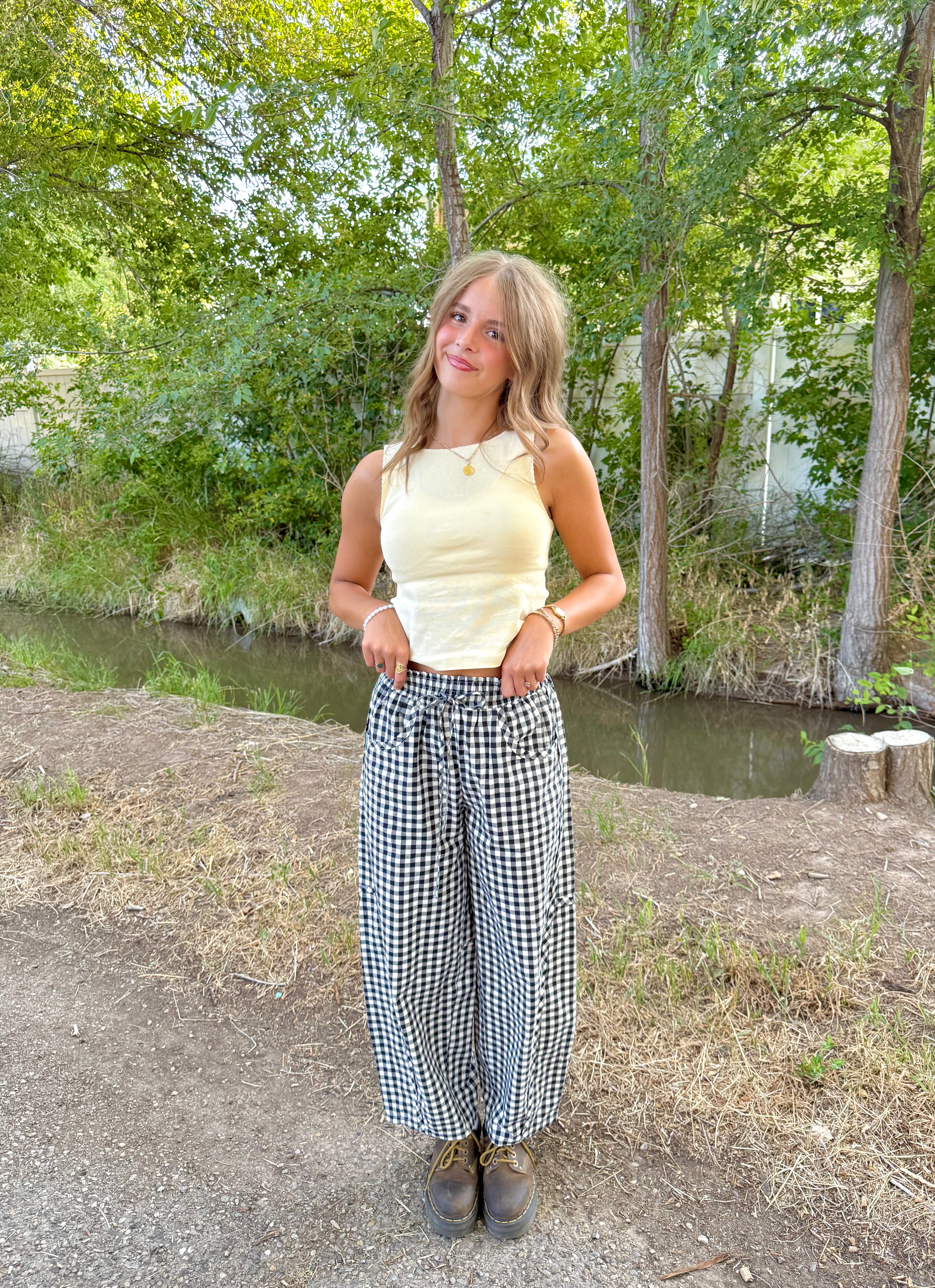 Janey Gingham Barrel Pants