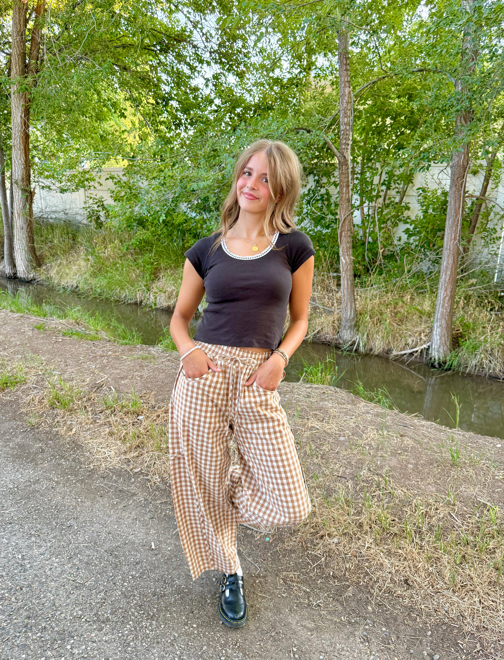 Janey Gingham Barrel Pants