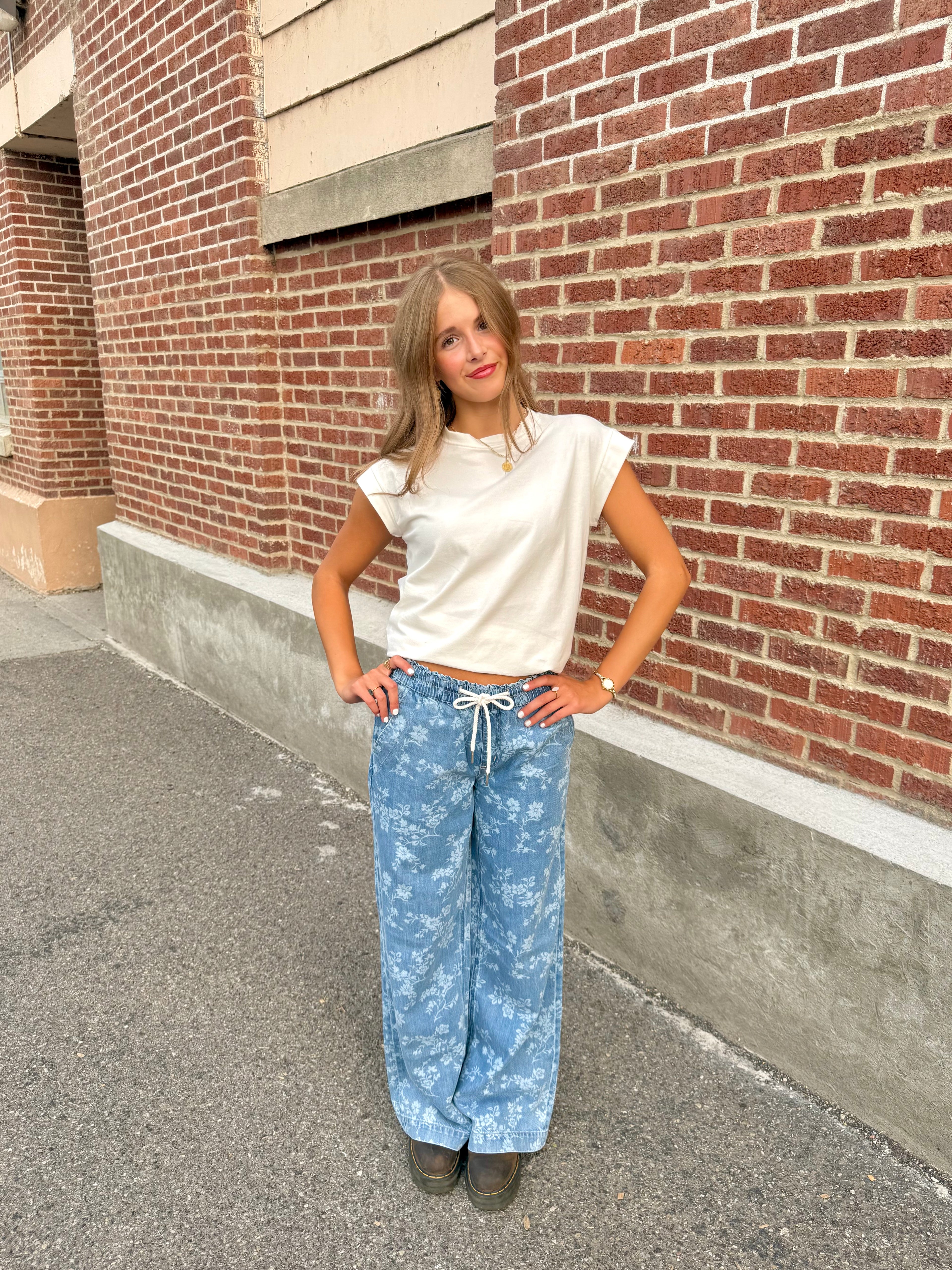 Easy Like Sunday Floral Print Denim