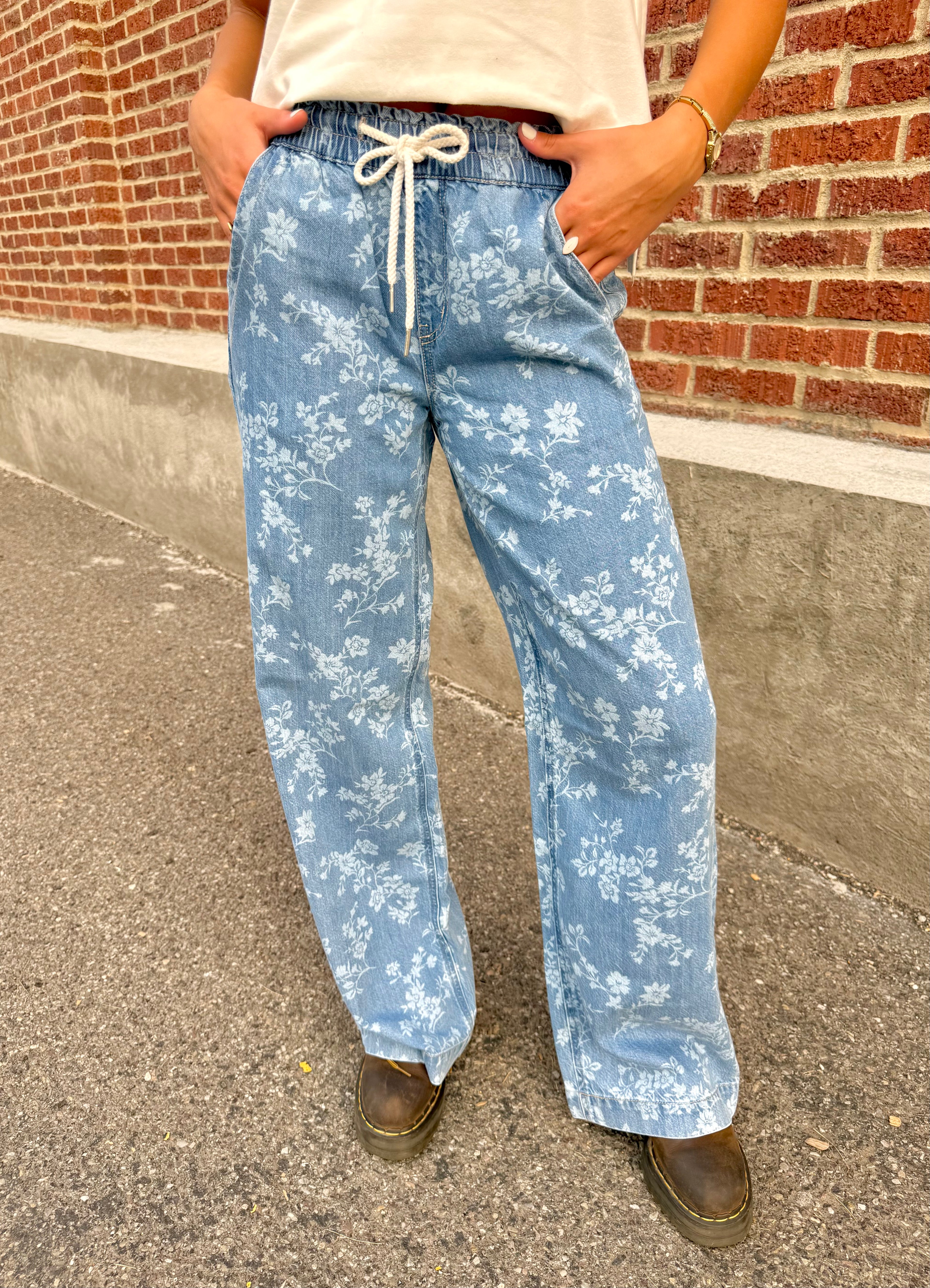 Easy Like Sunday Floral Print Denim