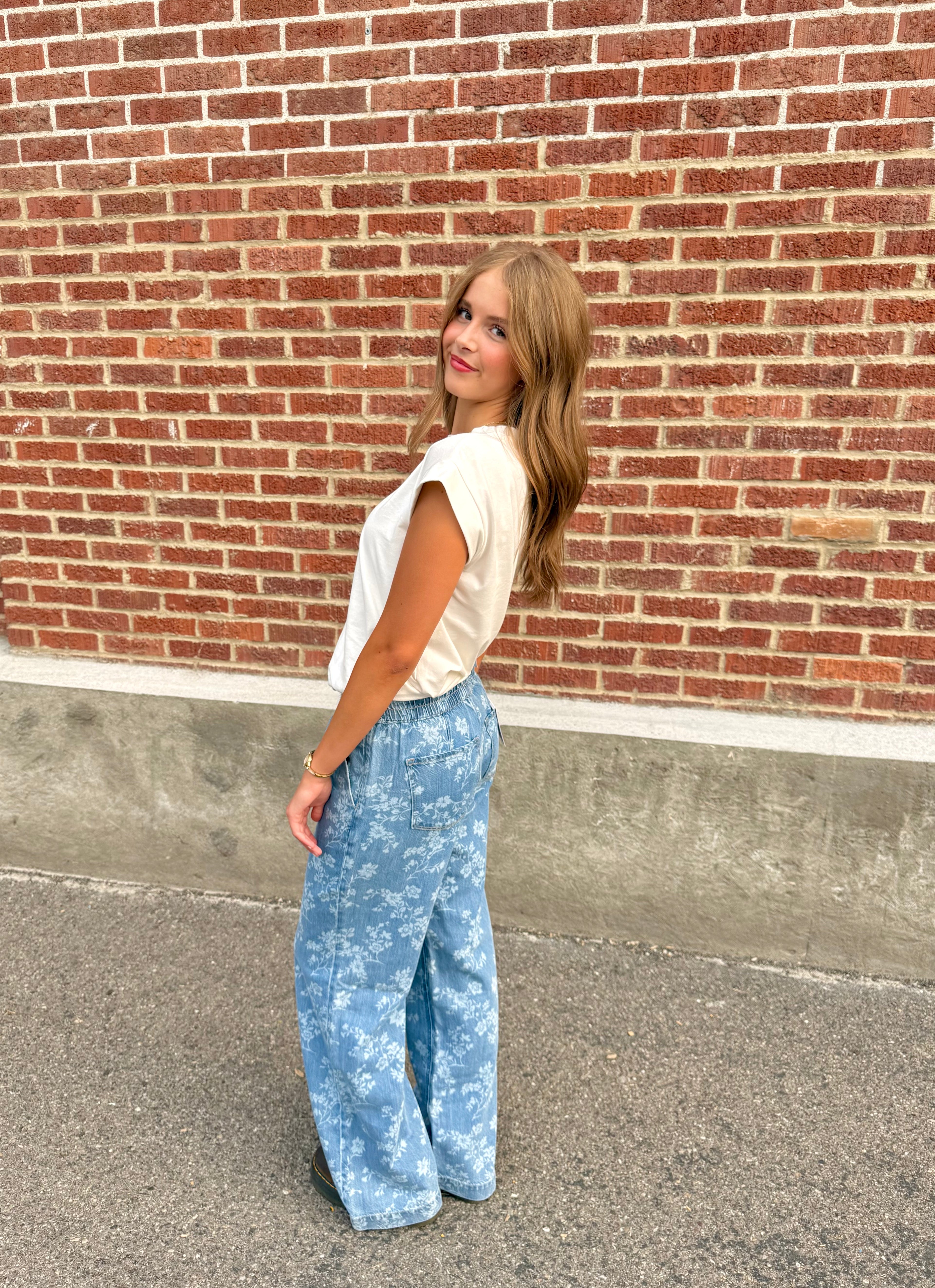 Easy Like Sunday Floral Print Denim