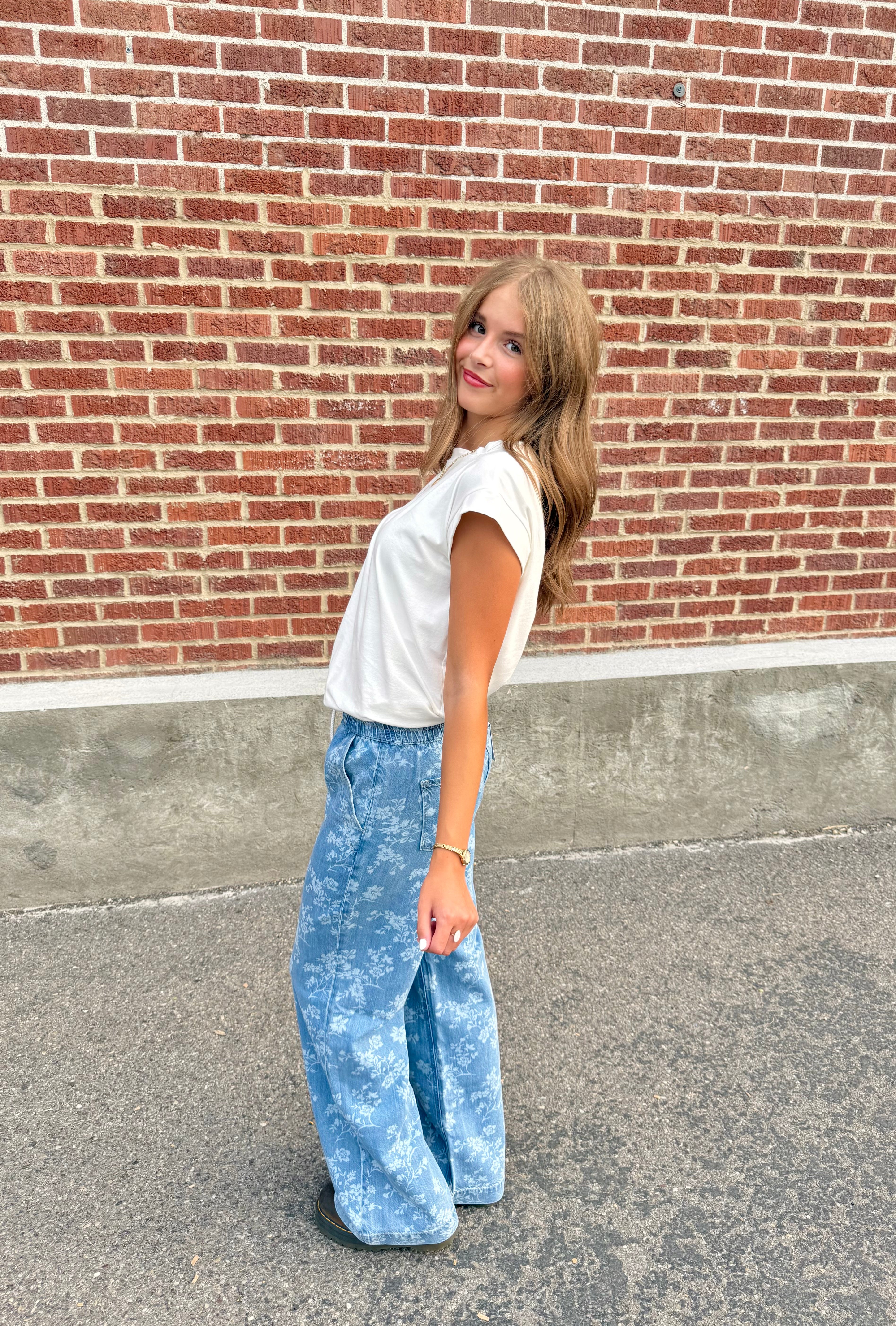 Easy Like Sunday Floral Print Denim
