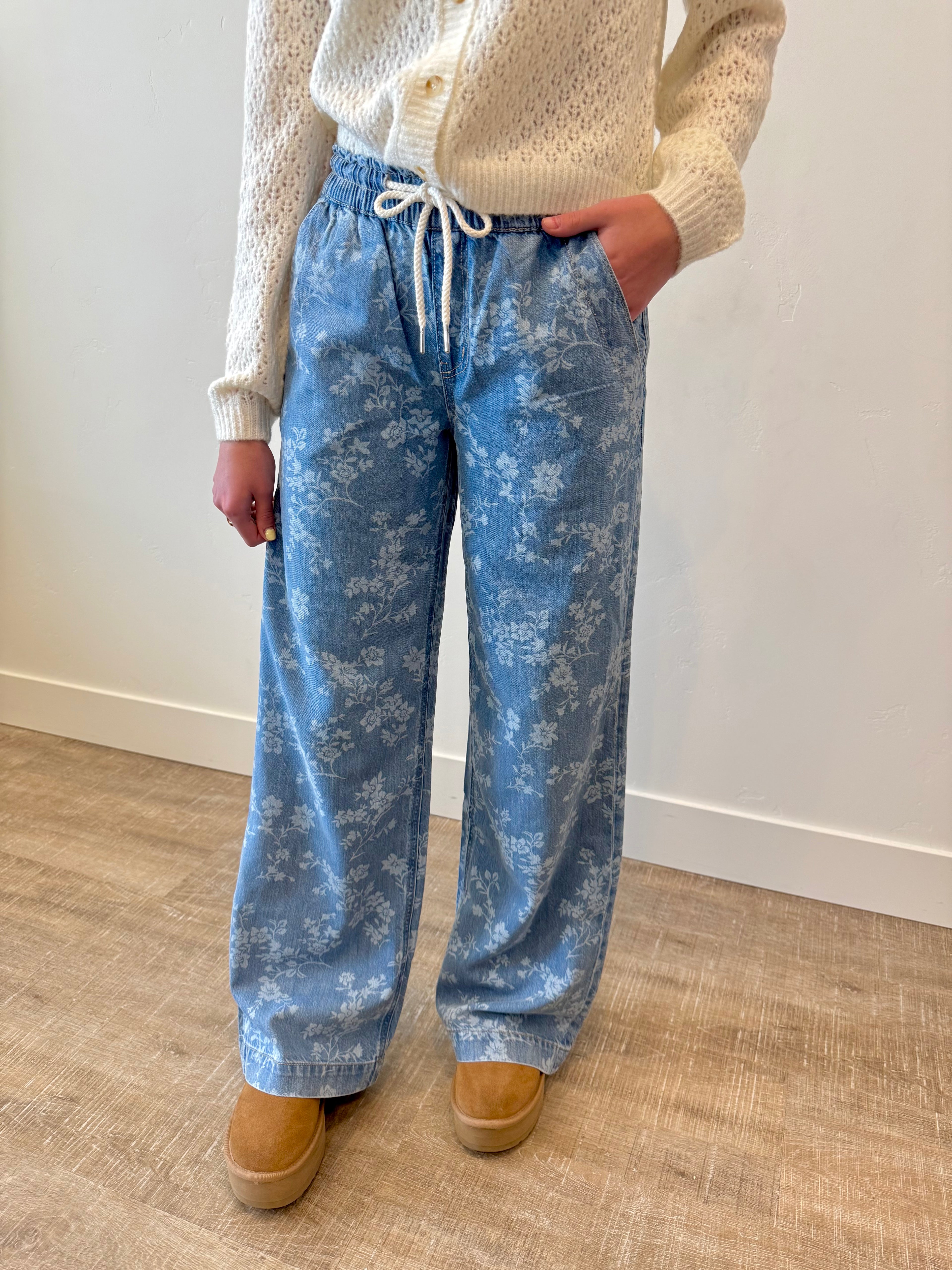 Easy Like Sunday Floral Print Denim