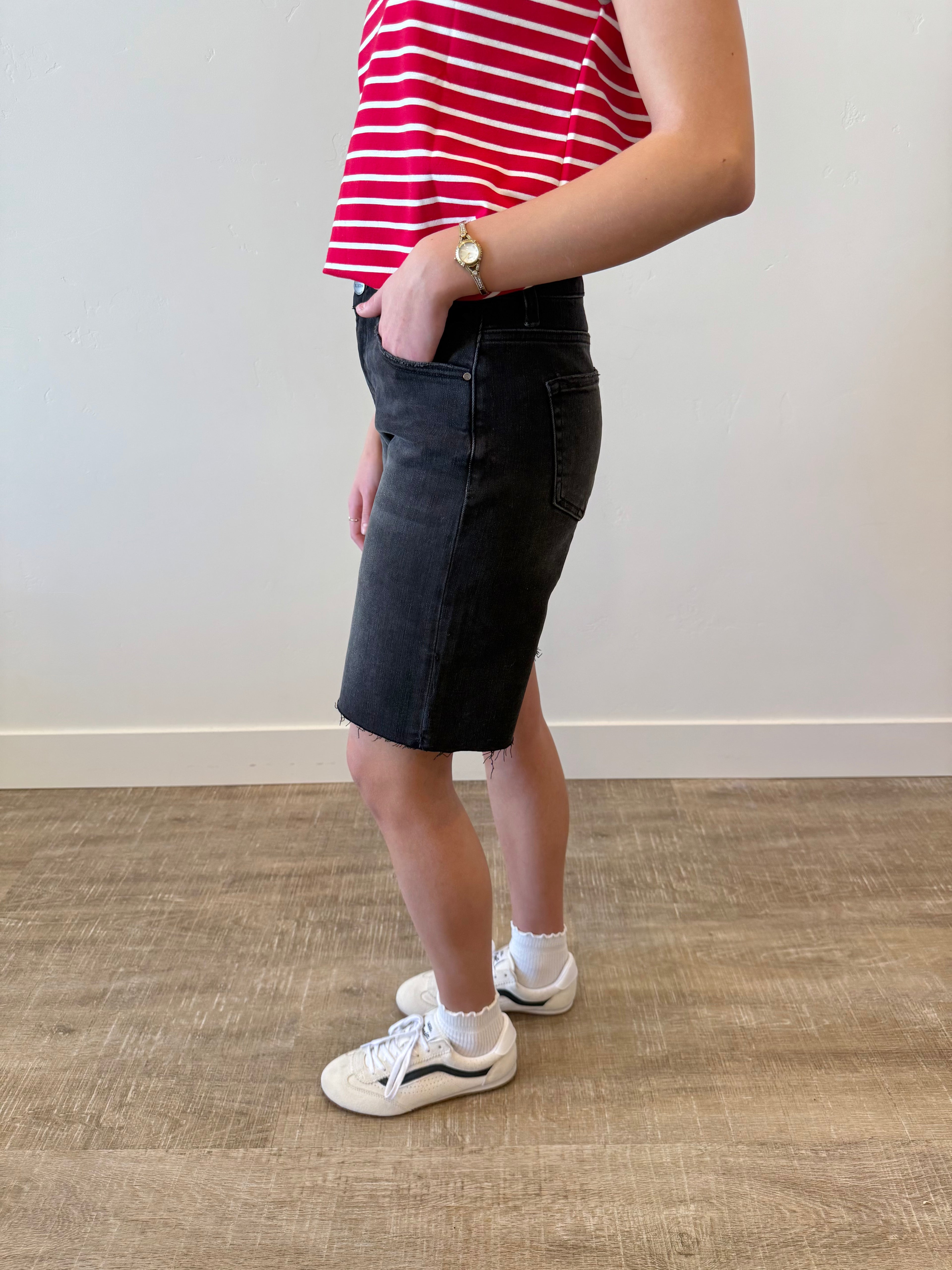 Lark Black Denim Bermuda Shorts