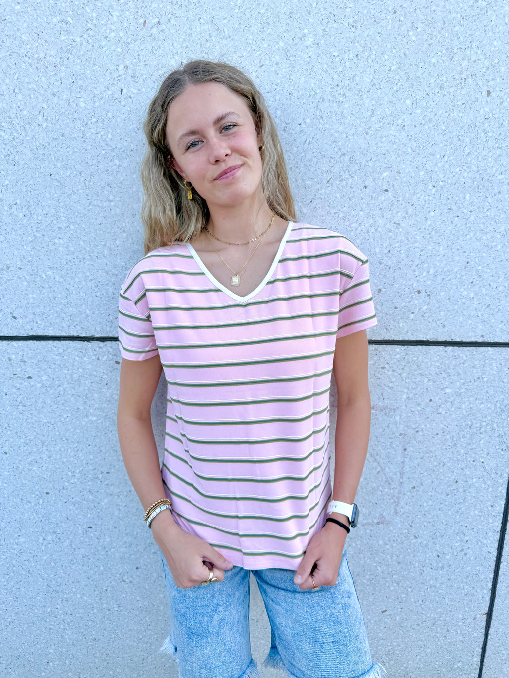 Claire Pink Striped Top