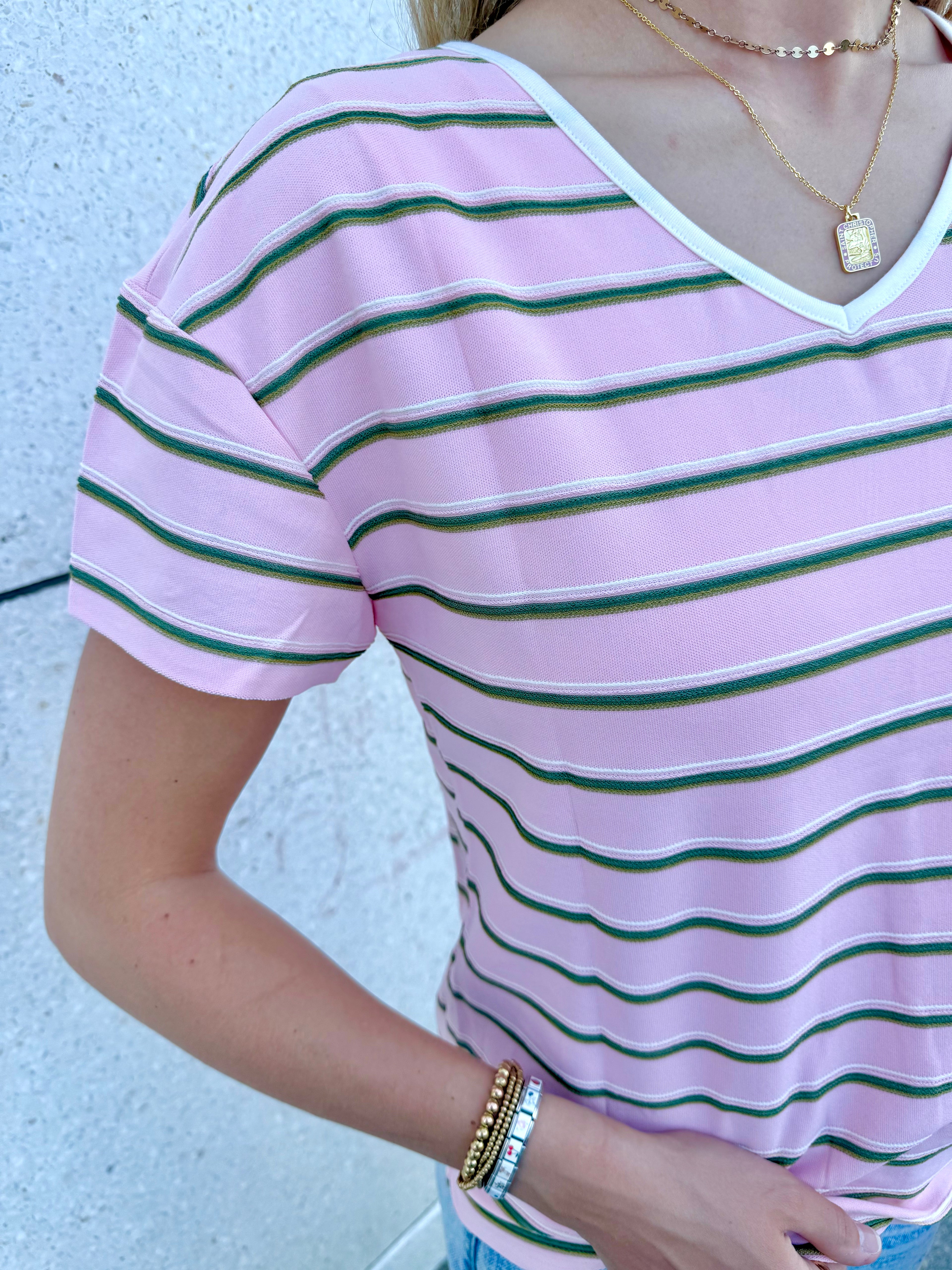 Claire Pink Striped Top