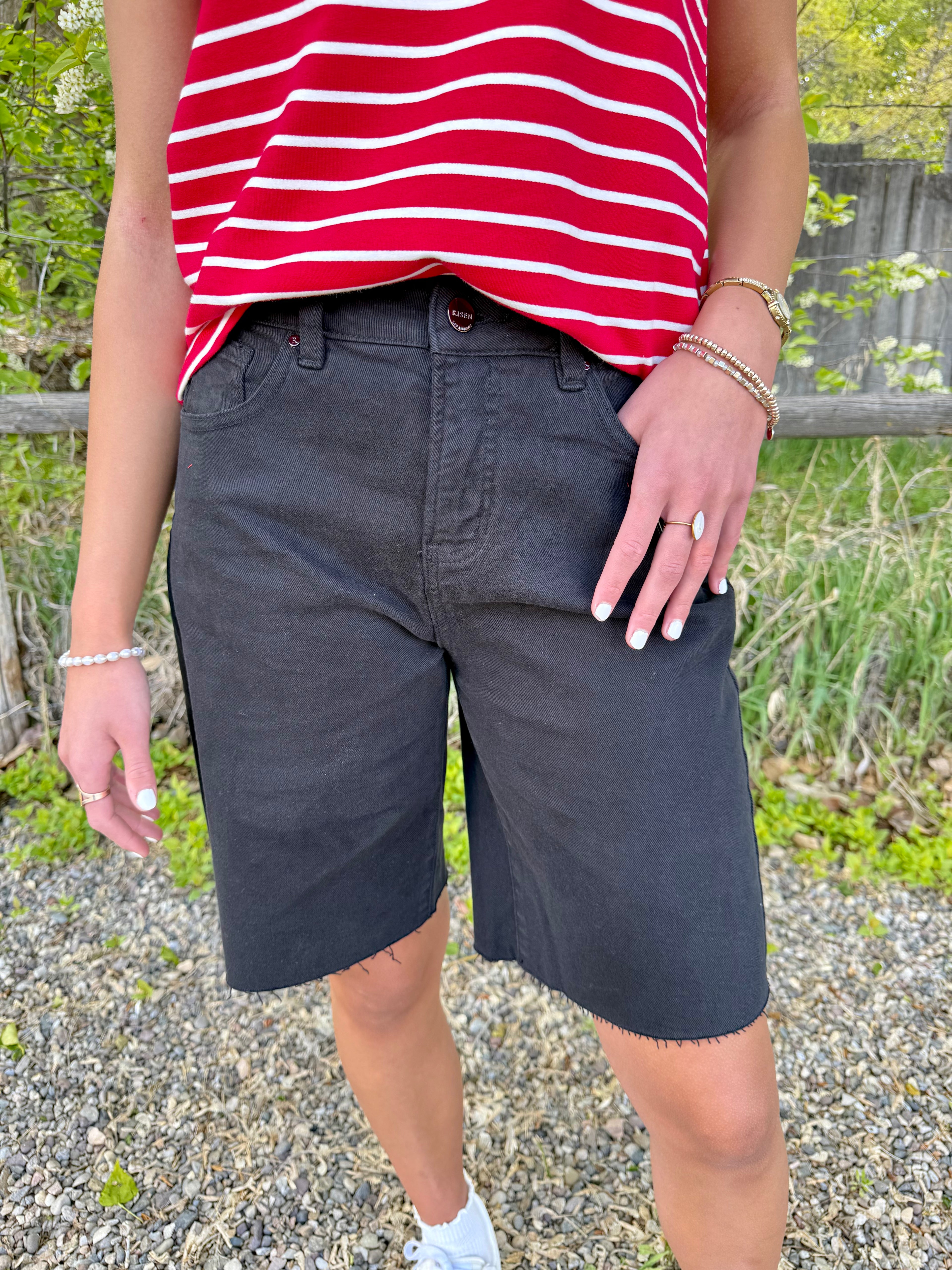 Laine Black Denim Shorts