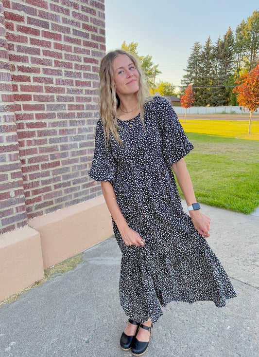 Avery Black Floral Dress