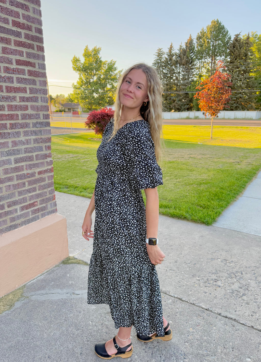 Avery Black Floral Dress