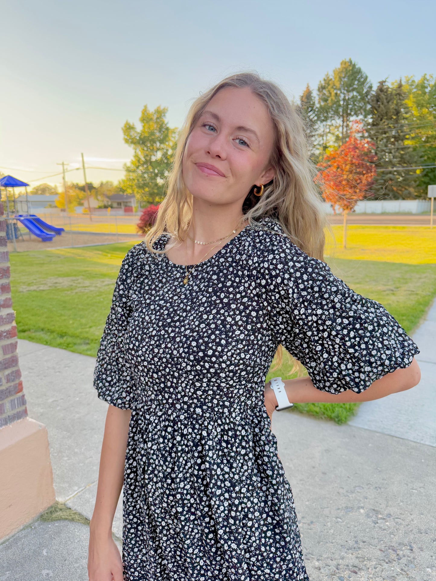 Avery Black Floral Dress