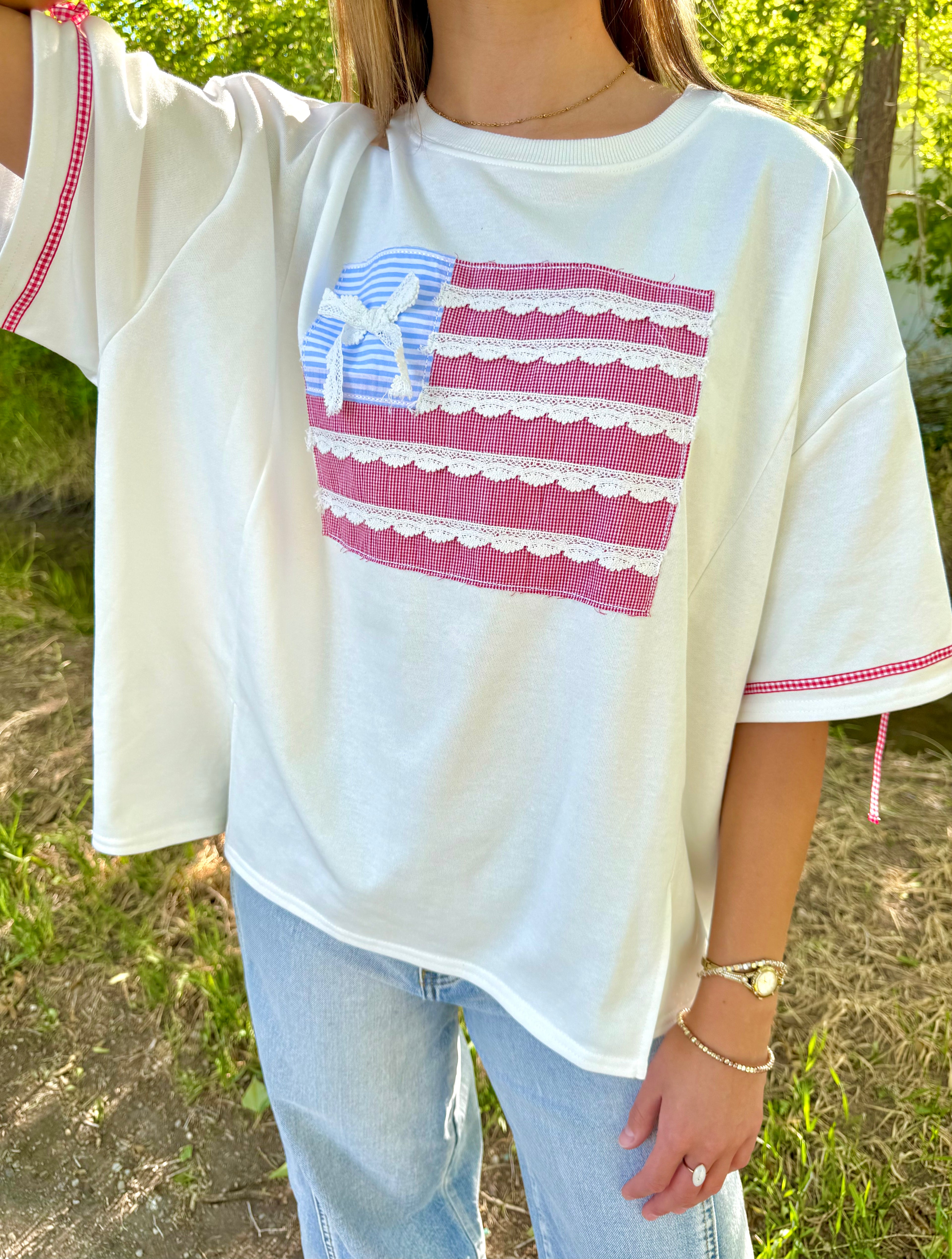 Heartland Patchwork Flag Top