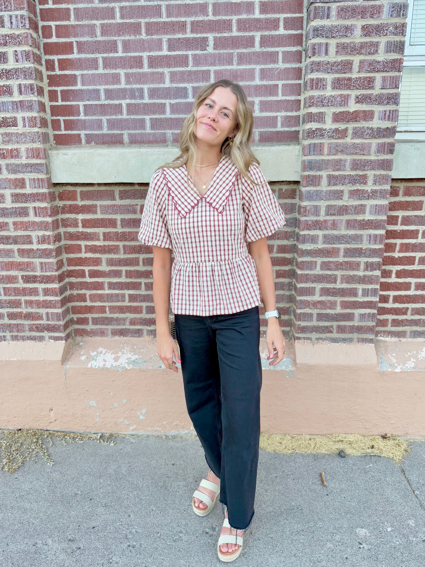 Selah Plaid Peplum Blouse