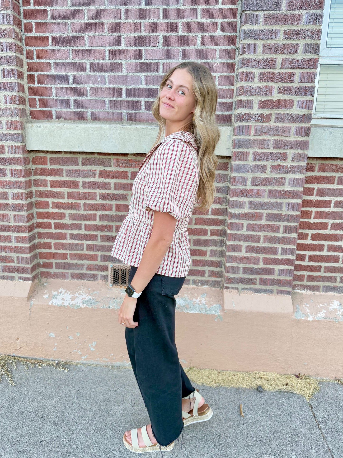 Selah Plaid Peplum Blouse