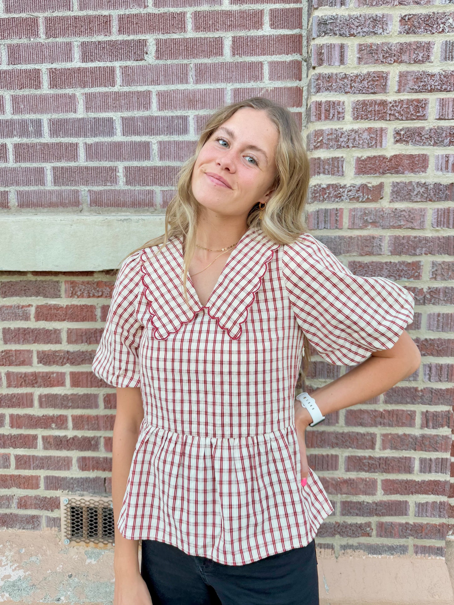 Selah Plaid Peplum Blouse