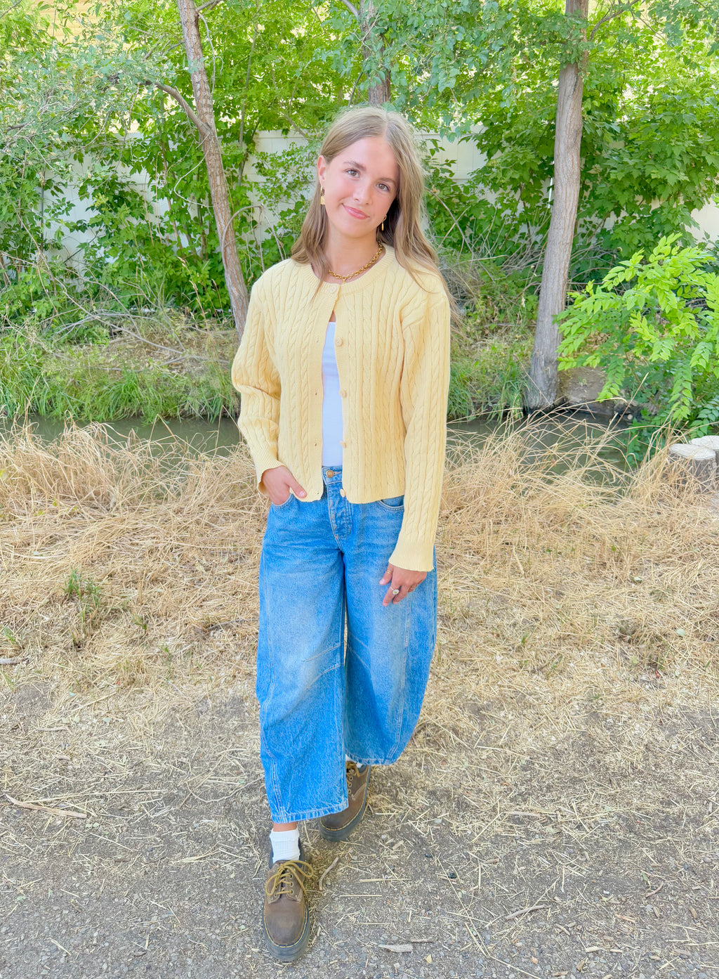 Stay Golden Cable Sweater Cardigan