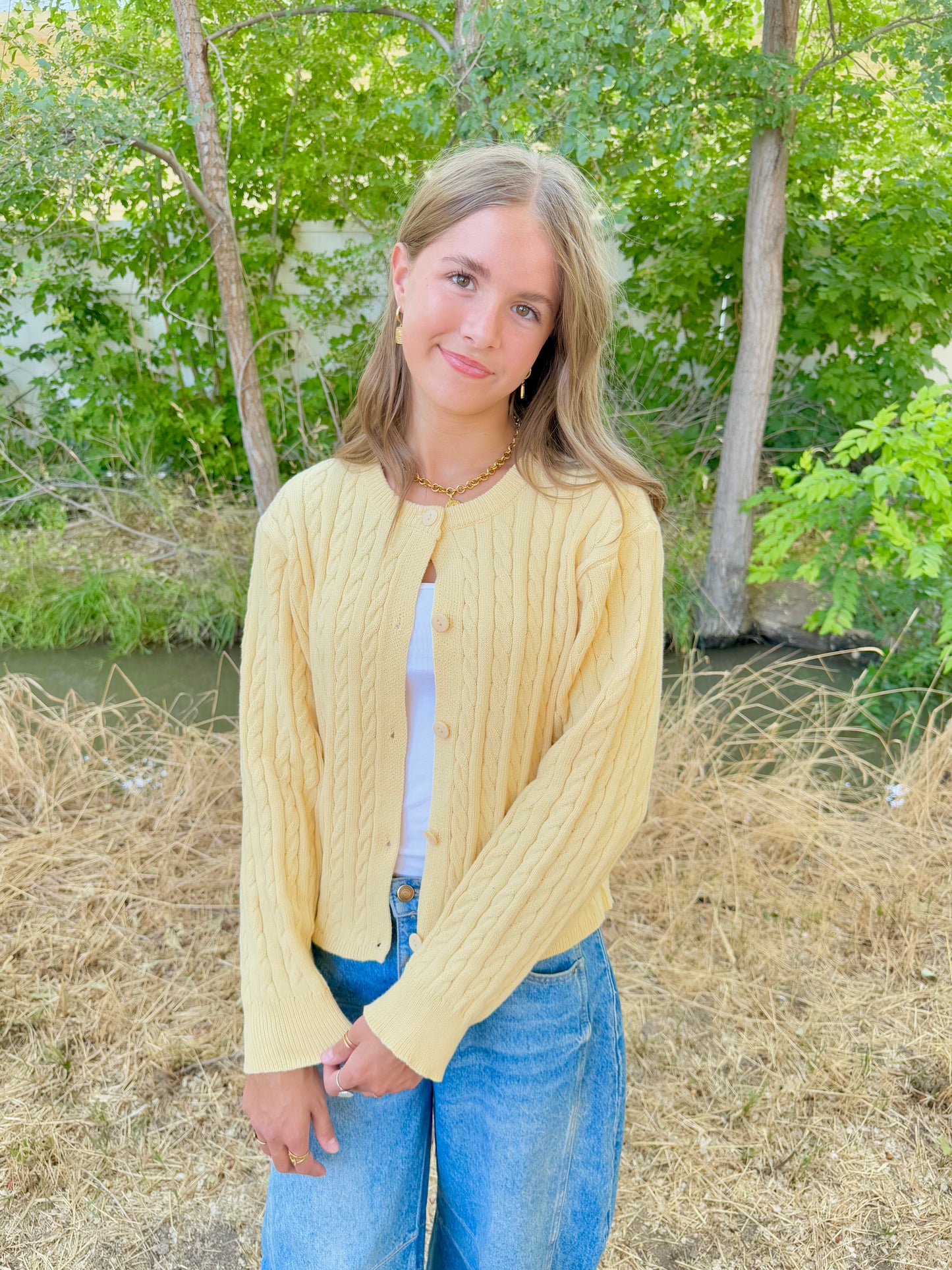 Stay Golden Cable Sweater Cardigan