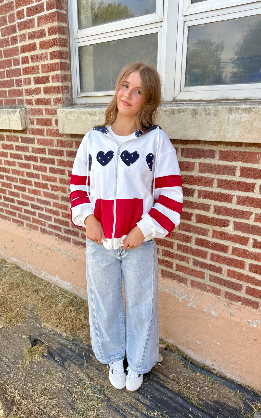 Patriotic Heart Oversized Zip Hoodie