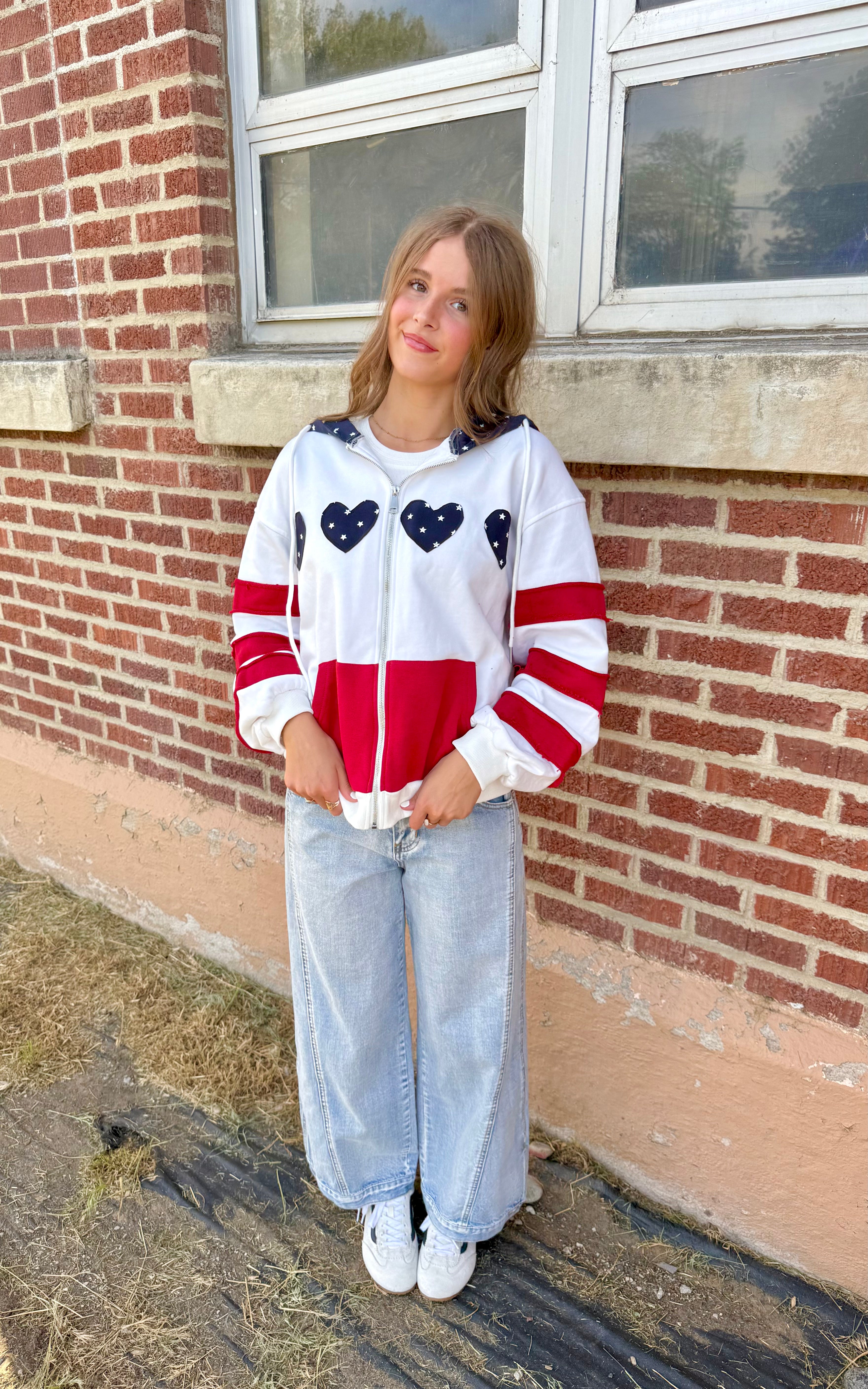 Patriotic Heart Oversized Zip Hoodie