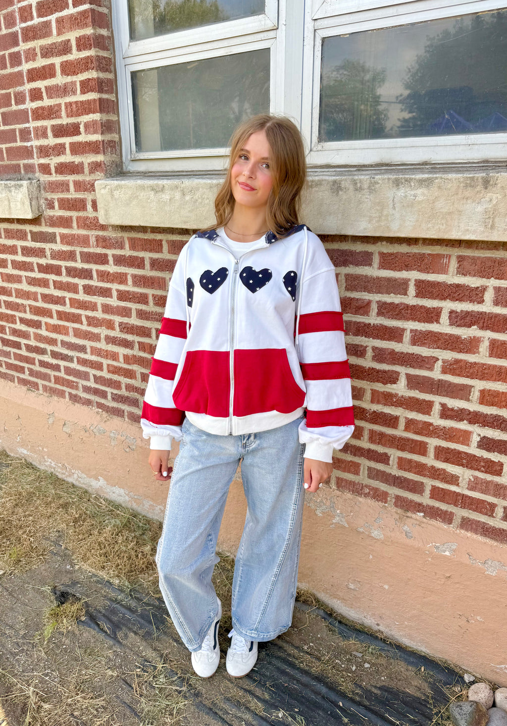 Patriotic Heart Oversized Zip Hoodie
