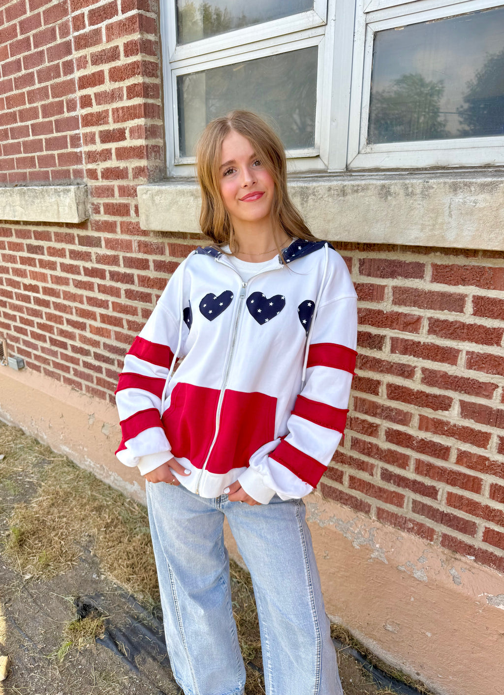 Patriotic Heart Oversized Zip Hoodie