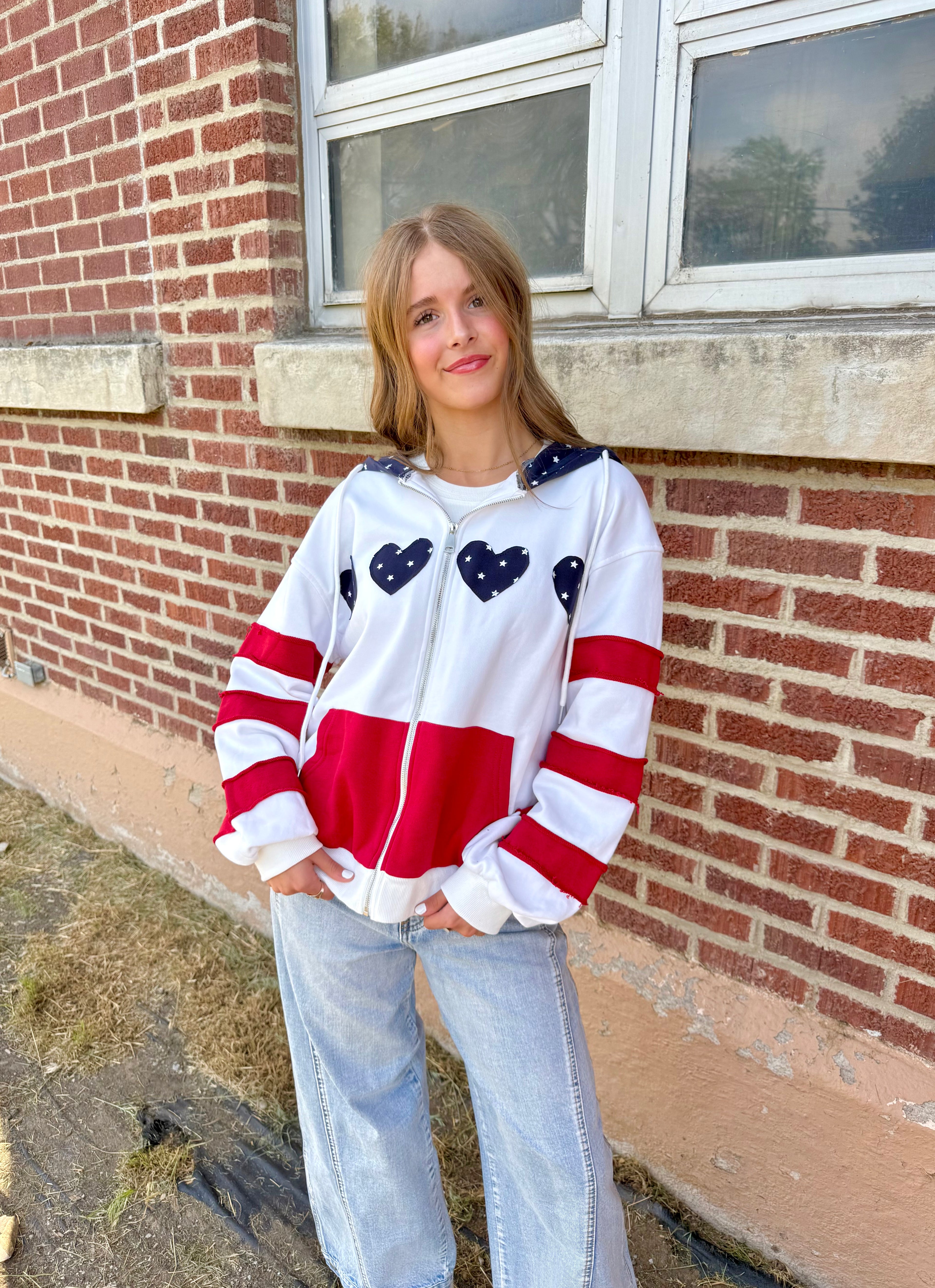 Patriotic Heart Oversized Zip Hoodie