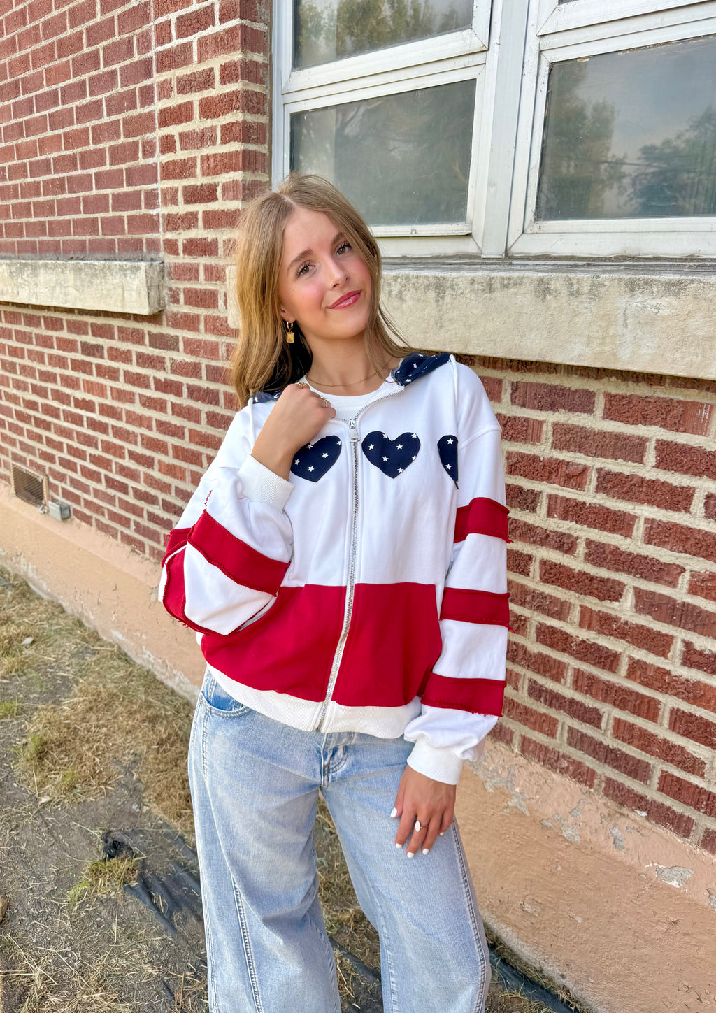 Patriotic Heart Oversized Zip Hoodie