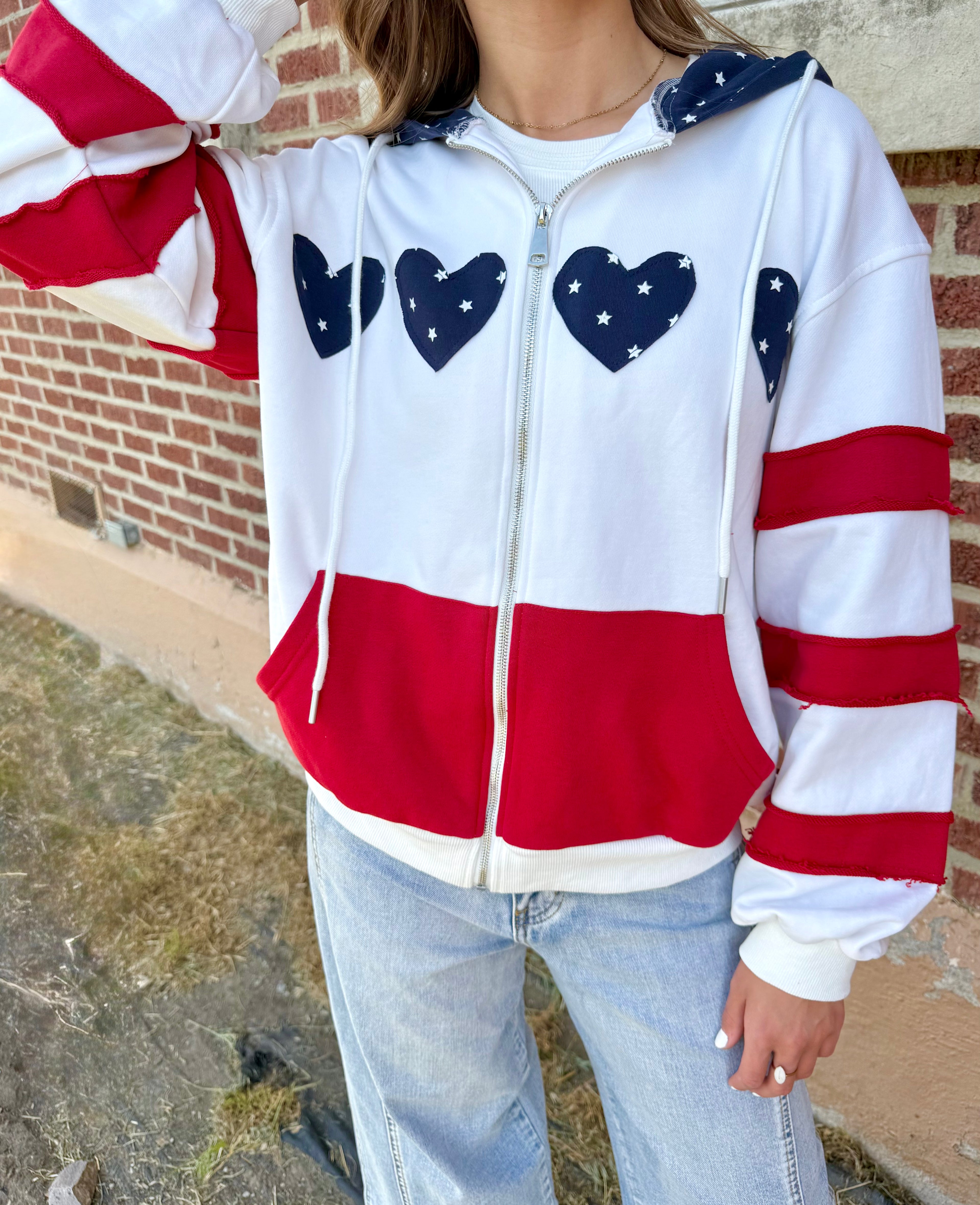 Patriotic Heart Oversized Zip Hoodie