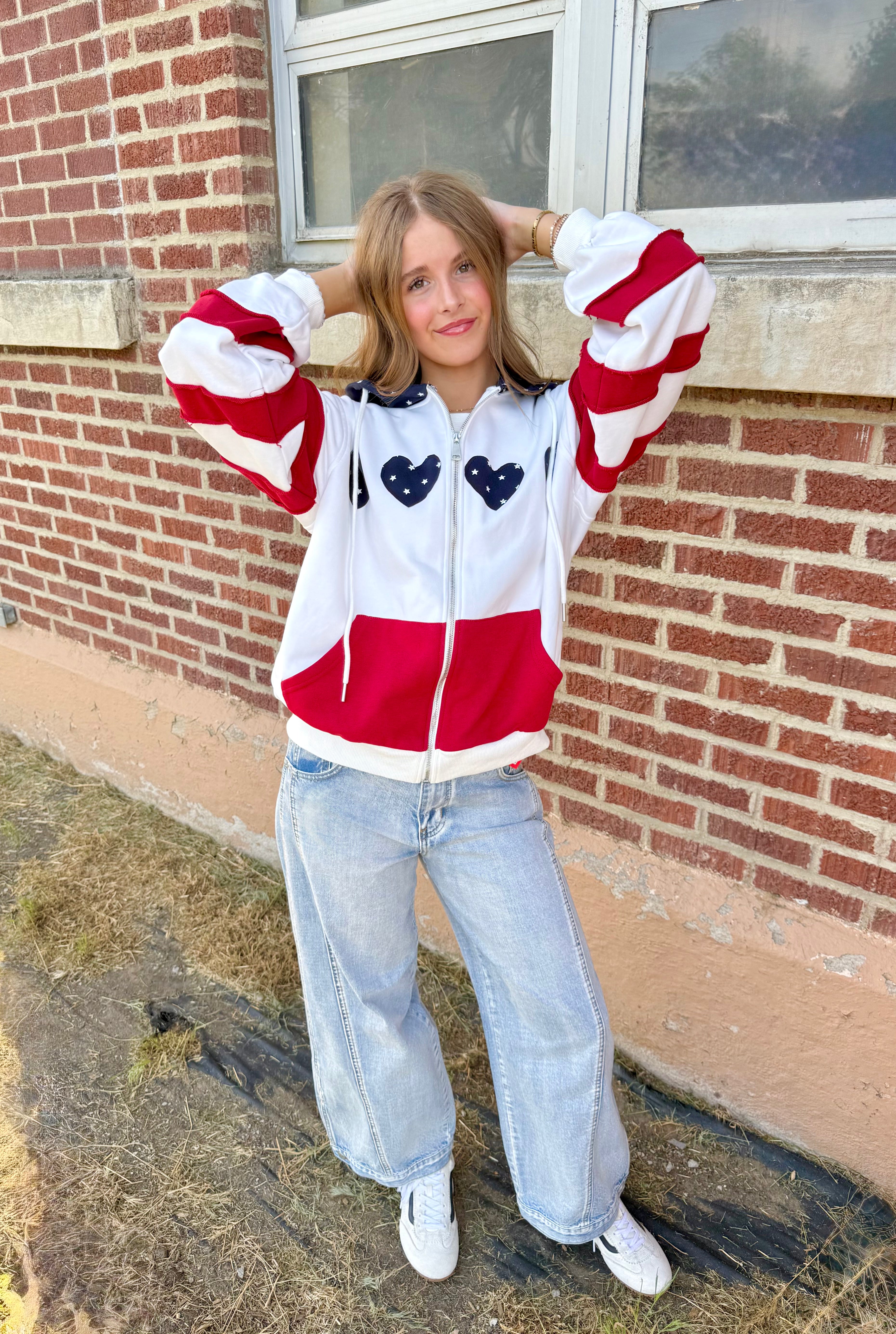 Patriotic Heart Oversized Zip Hoodie