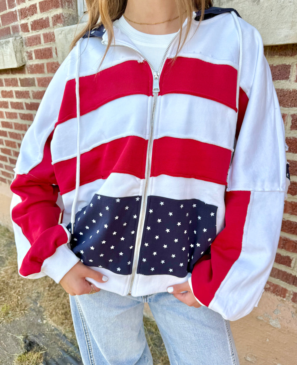 United States Patchwork Zip Hoodie